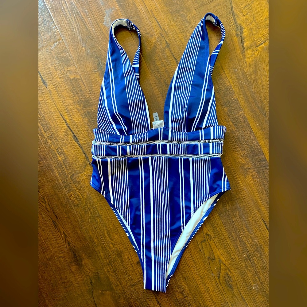 NWT Plunging Striped One-Piece Swimsuit
